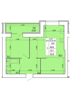 1-к квартира, строящийся дом, 49м2, 3/9 этаж