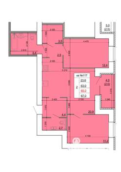 2-к квартира, строящийся дом, 65м2, 1/9 этаж