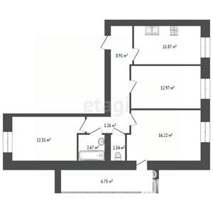 3-к квартира, вторичка, 69м2, 1/3 этаж