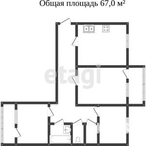 3-к квартира, вторичка, 68м2, 3/3 этаж