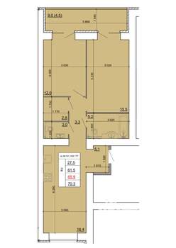 2-к квартира, строящийся дом, 66м2, 9/9 этаж