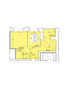 2-к квартира, строящийся дом, 55м2, 7/9 этаж