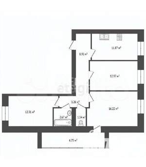 3-к квартира, вторичка, 69м2, 1/3 этаж