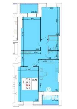 3-к квартира, строящийся дом, 90м2, 9/9 этаж