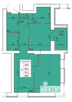 2-к квартира, строящийся дом, 68м2, 7/9 этаж