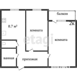 2-к квартира, вторичка, 50м2, 3/9 этаж