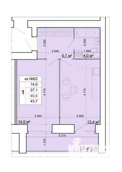 1-к квартира, строящийся дом, 40м2, 1/9 этаж