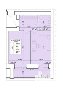 1-к квартира, строящийся дом, 40м2, 4/9 этаж