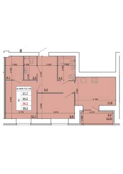 2-к квартира, строящийся дом, 56м2, 9/9 этаж