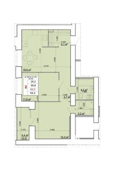 2-к квартира, строящийся дом, 62м2, 3/9 этаж