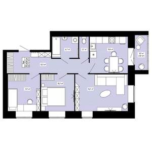 3-к квартира, строящийся дом, 69м2, 5/6 этаж