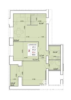 2-к квартира, строящийся дом, 63м2, 7/9 этаж