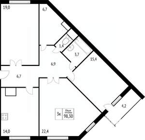 3-к квартира, вторичка, 96м2, 7/17 этаж